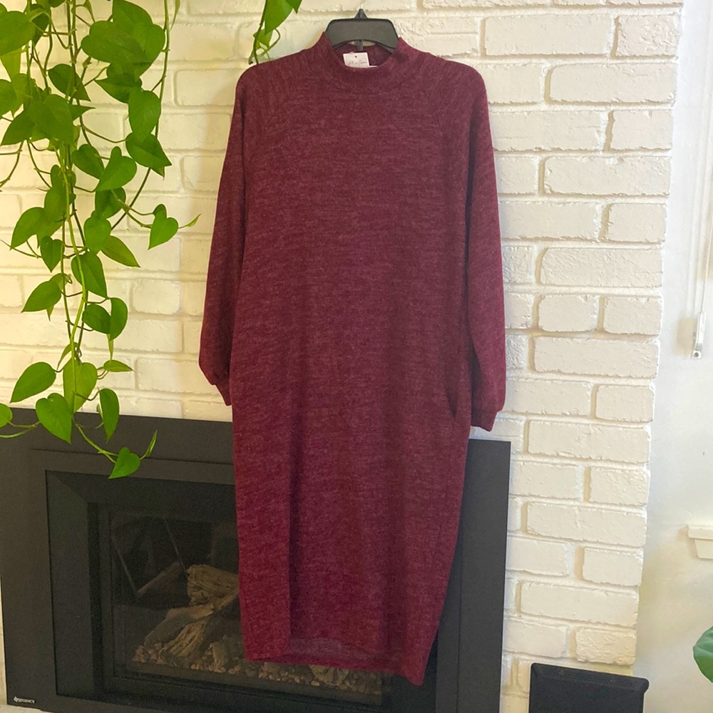 All in Favor Sweater Dress. Long sleeve. Mock neck. Wine red. Size M. NWT